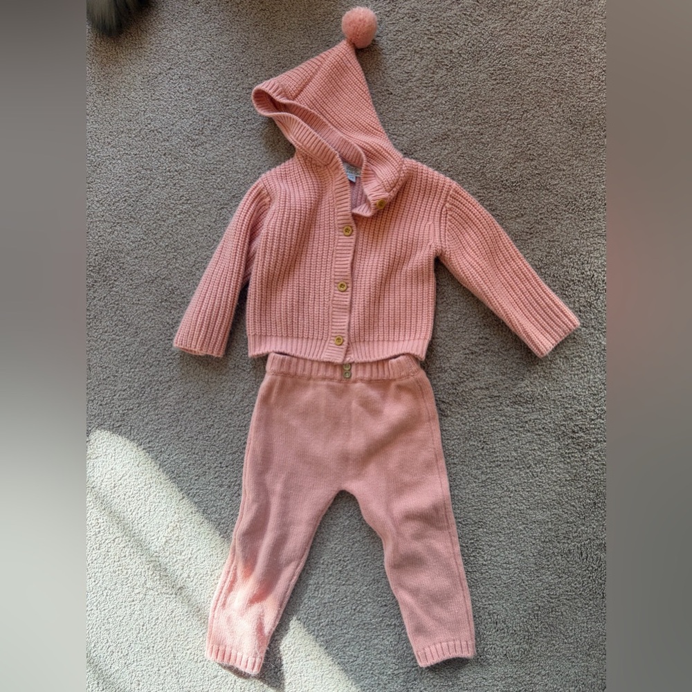 Little paper doll Soft Pink Knit Hooded Cardigan & Pants Set